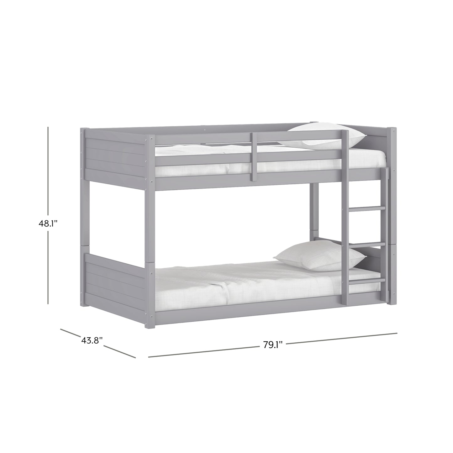 Living Essentials by Hillsdale Capri Wood Twin Over Twin Floor Bunk Bed, Gray