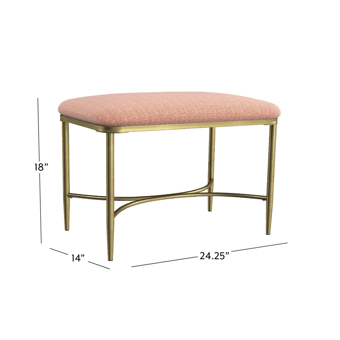 Hillsdale Furniture Wimberly Modern Backless Metal Vanity Stool, Gold with Coral Fabric