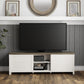 Living Essentials by Hillsdale Handerson 74 Inch Wood Entertainment Console, White with Dark Oak Finish Top