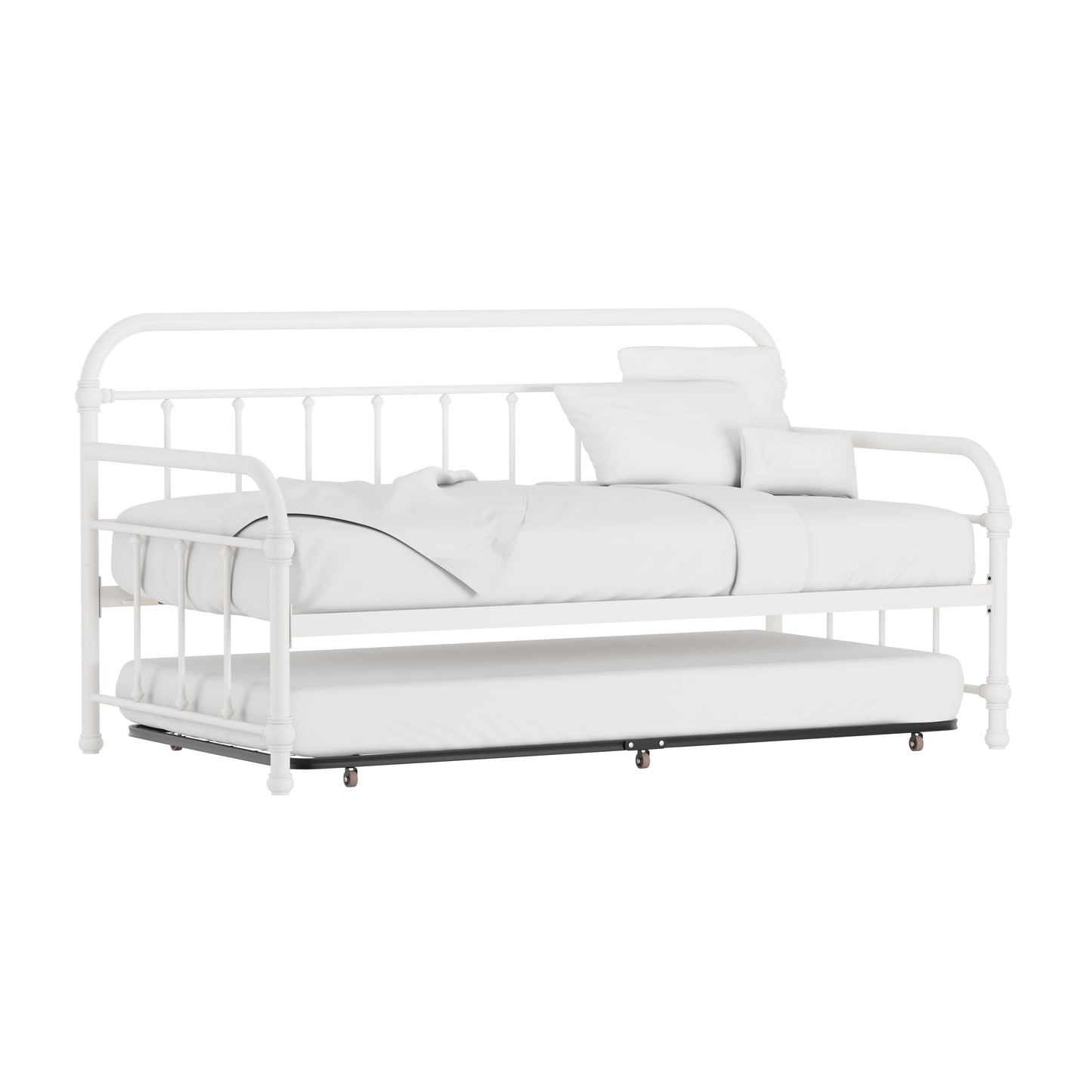 Hillsdale Furniture Kirkland Metal Twin Daybed with Roll Out Trundle, Soft White