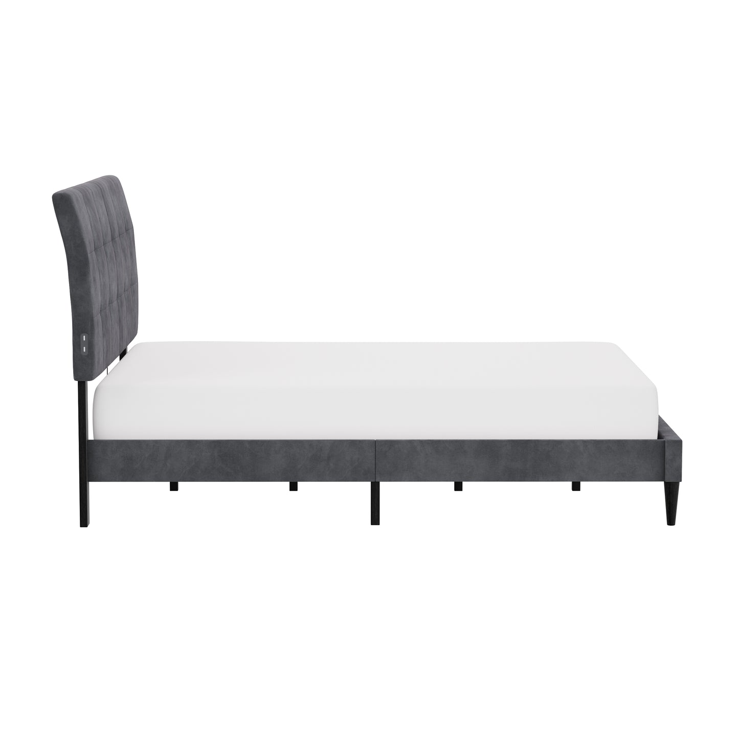 Hillsdale Furniture Blakely Button Tufted Upholstered Platform Queen Bed with 2 Dual USB Ports, Dark Gray