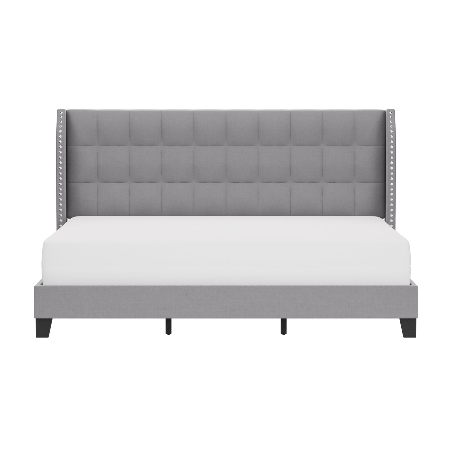 Hillsdale Furniture Buchanan Upholstered Tufted King Platform Bed with 2 Dual USB Ports, Smoke Gray Fabric