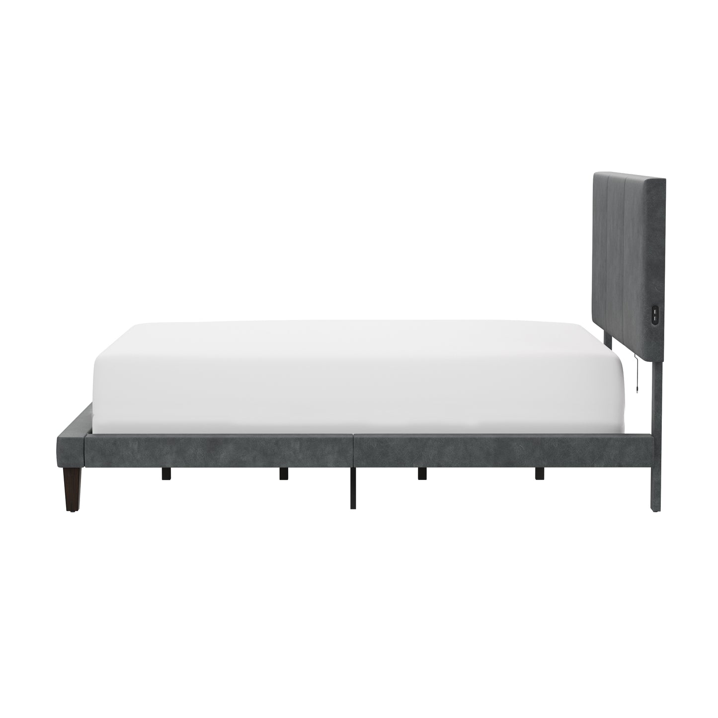 Hillsdale Furniture Muellen Upholstered Platform Full Bed with 2 Dual USB Ports, Graphite Gray Vinyl