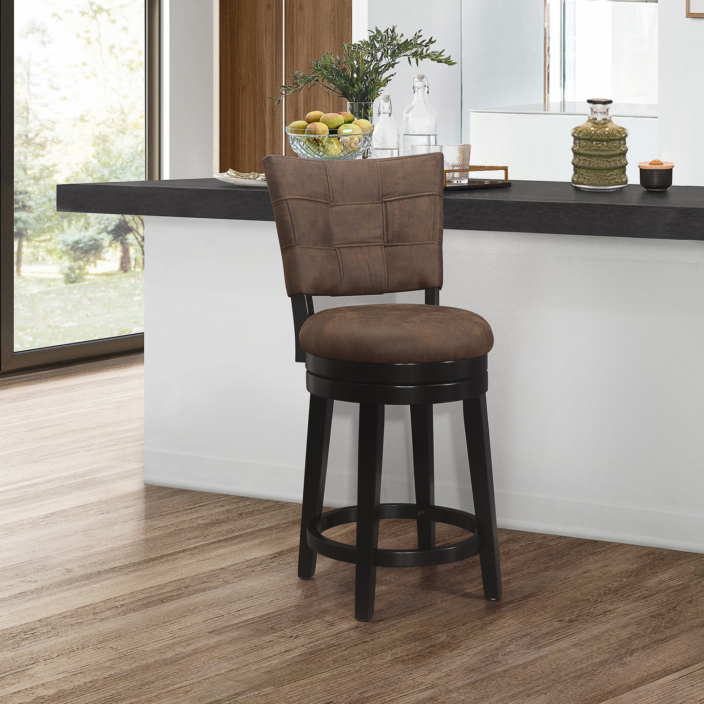 Hillsdale Furniture Kaede Wood and Upholstered Counter Height Swivel Stool, Black with Chestnut Faux Leather