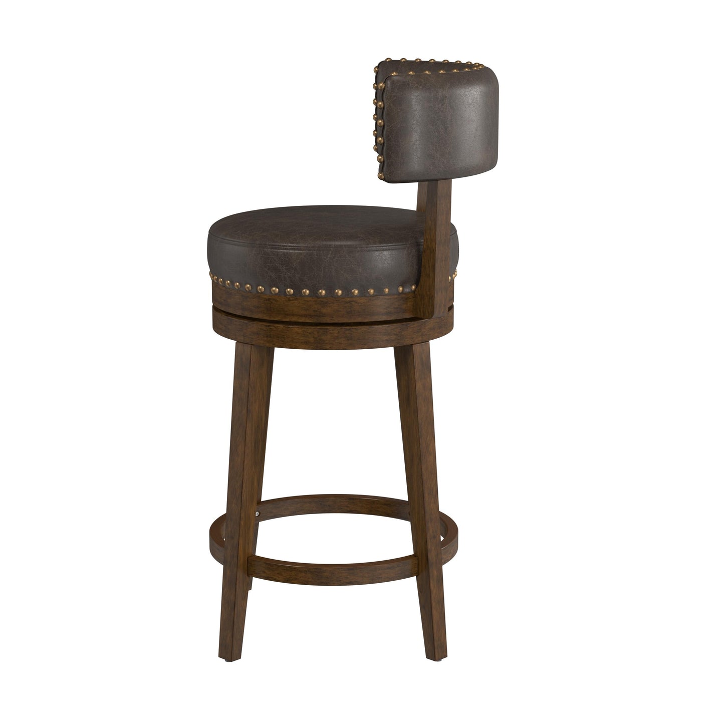 Hillsdale Furniture Lawton Wood Counter Height Swivel Stool, Walnut with Aged Brown Faux Leather