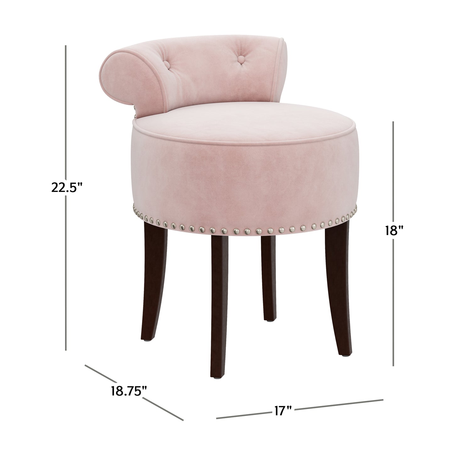 Hillsdale Furniture Lena Wood and Upholstered Vanity Stool, Espresso with Pink Fabric