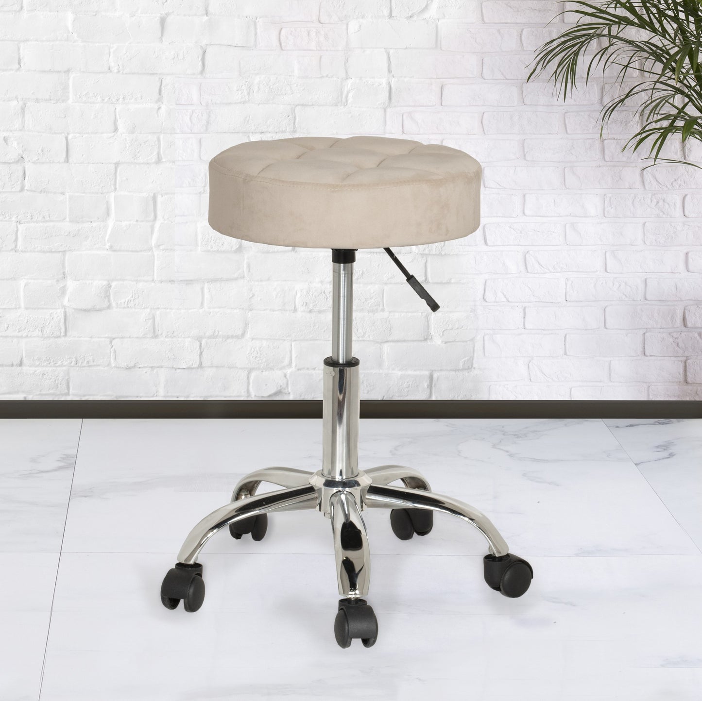 Hillsdale Furniture Nora Metal Adjustable Backless Vanity/Office Stool, Chrome with Cream Velvet