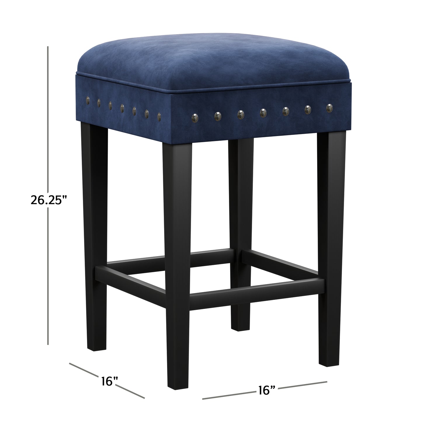 Hillsdale Furniture Cassidy Wood and Upholstered Backless Counter Height Stool, Black with Blue Velvet