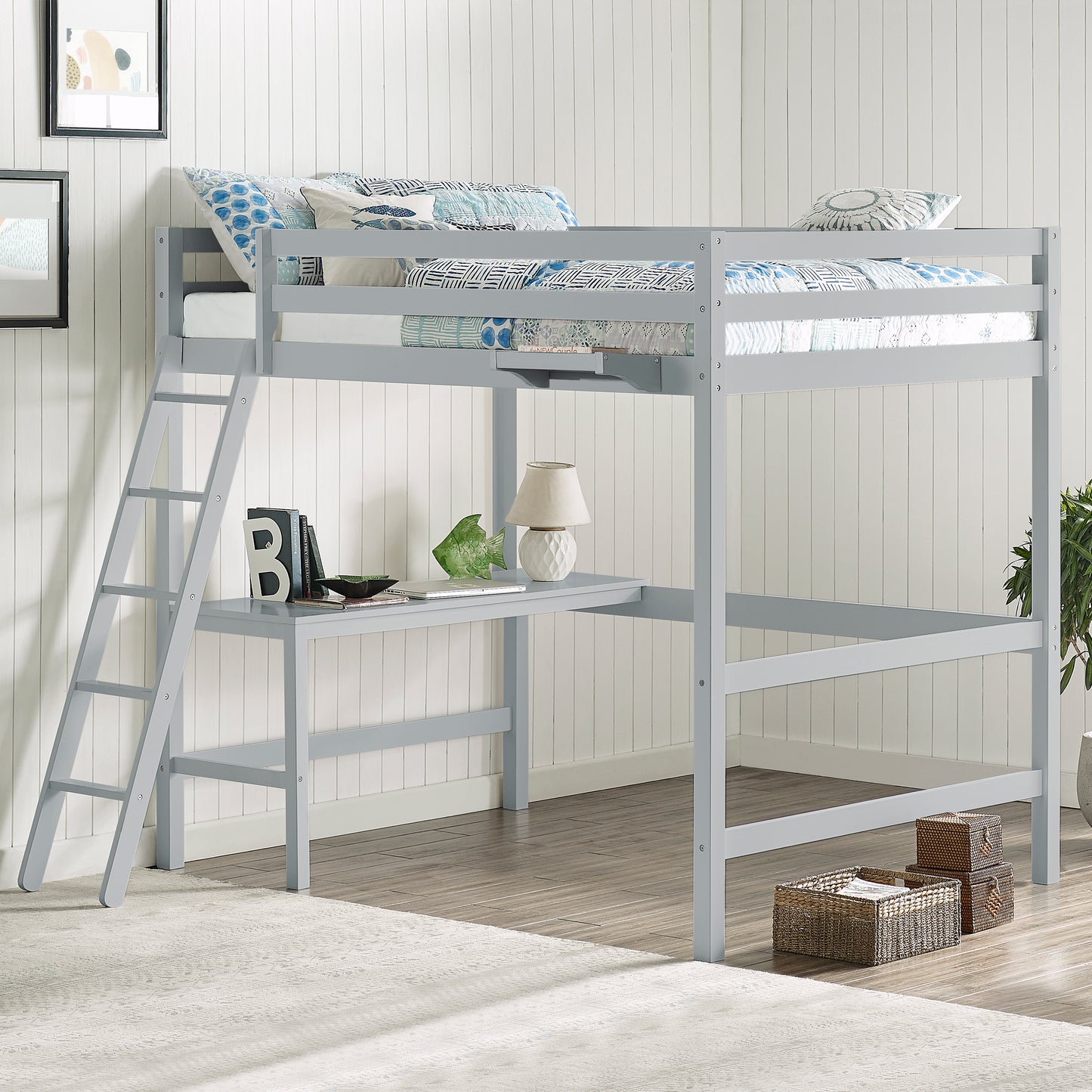 Hillsdale Kids and Teen Caspian Full Loft Bed with Hanging Nightstand, Gray