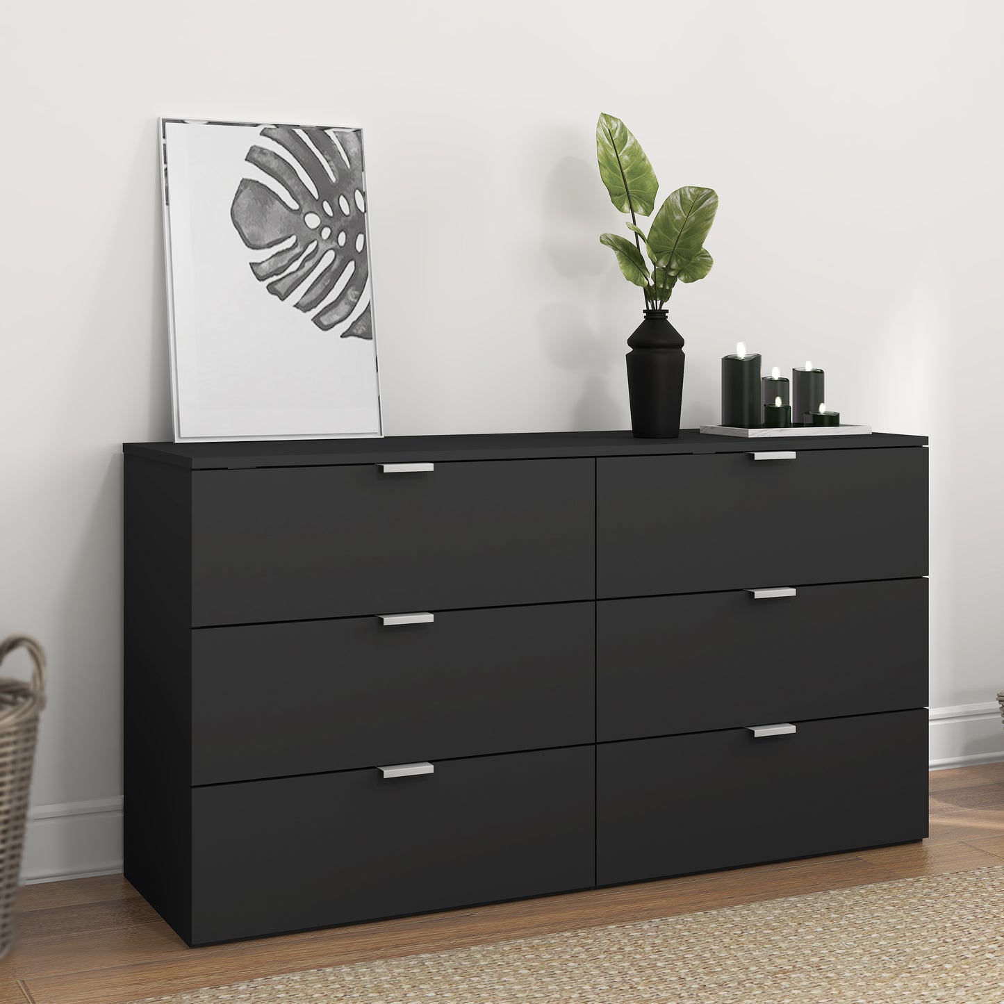 Hillsdale Living Essentials Delmar Wood 6 Drawer Dresser, Matte Black