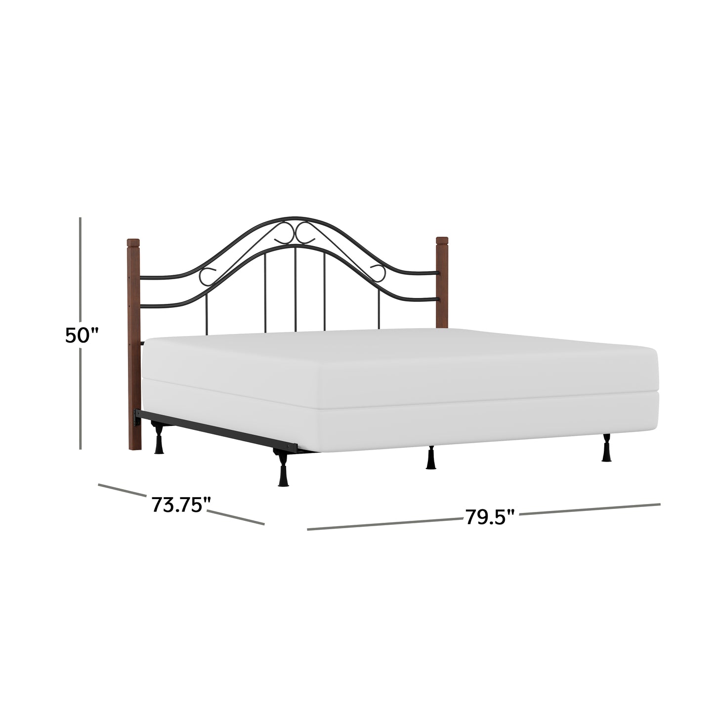 Hillsdale Furniture Matson King Metal Headboard with Frame and Cherry Wood Posts, Black