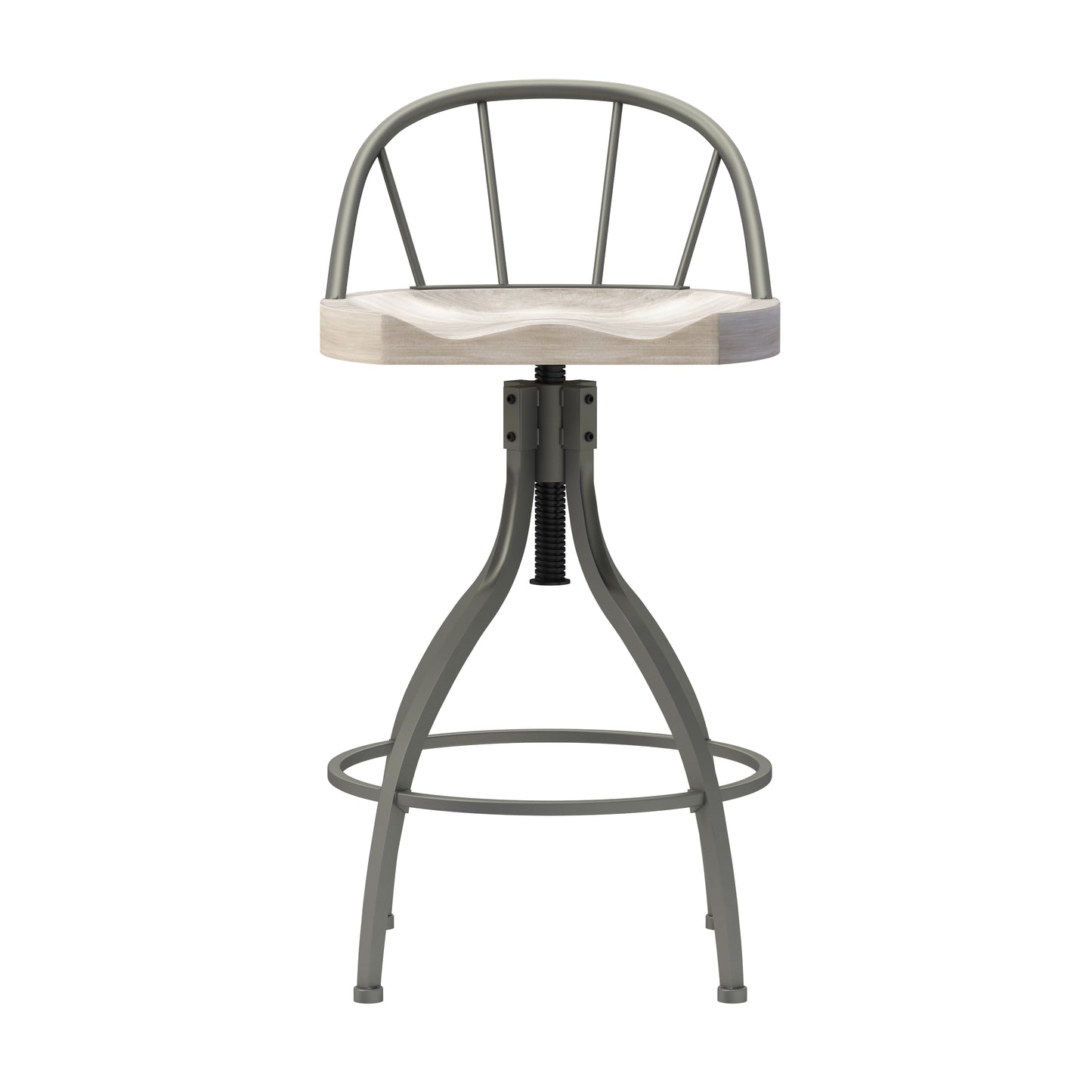 Hillsdale Furniture Worland Metal Adjustable Height Swivel Stool with Back, Pewter Metal with Gray Finished Wood