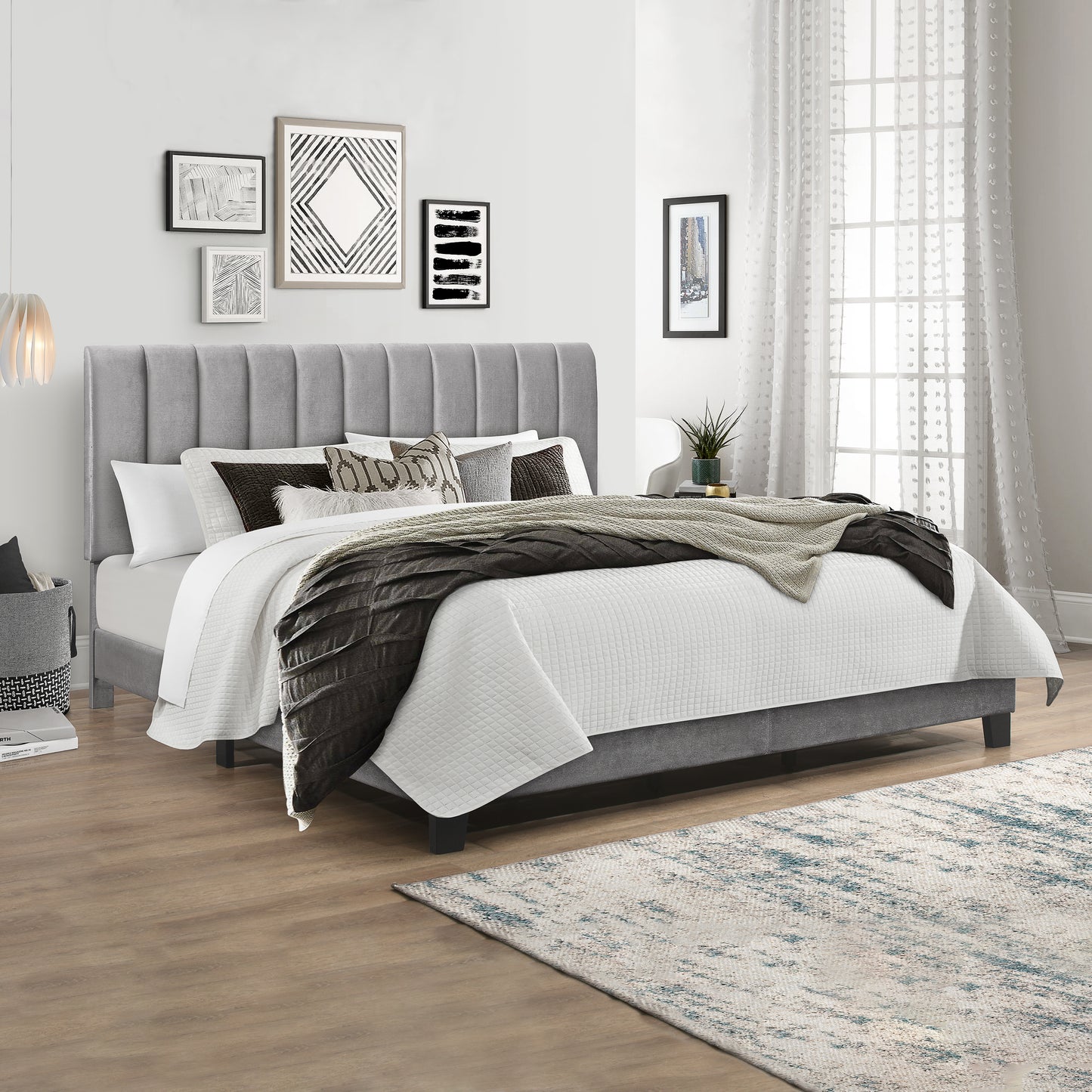 Hillsdale Furniture Crestone Upholstered King Platform Bed, Silver/Gray