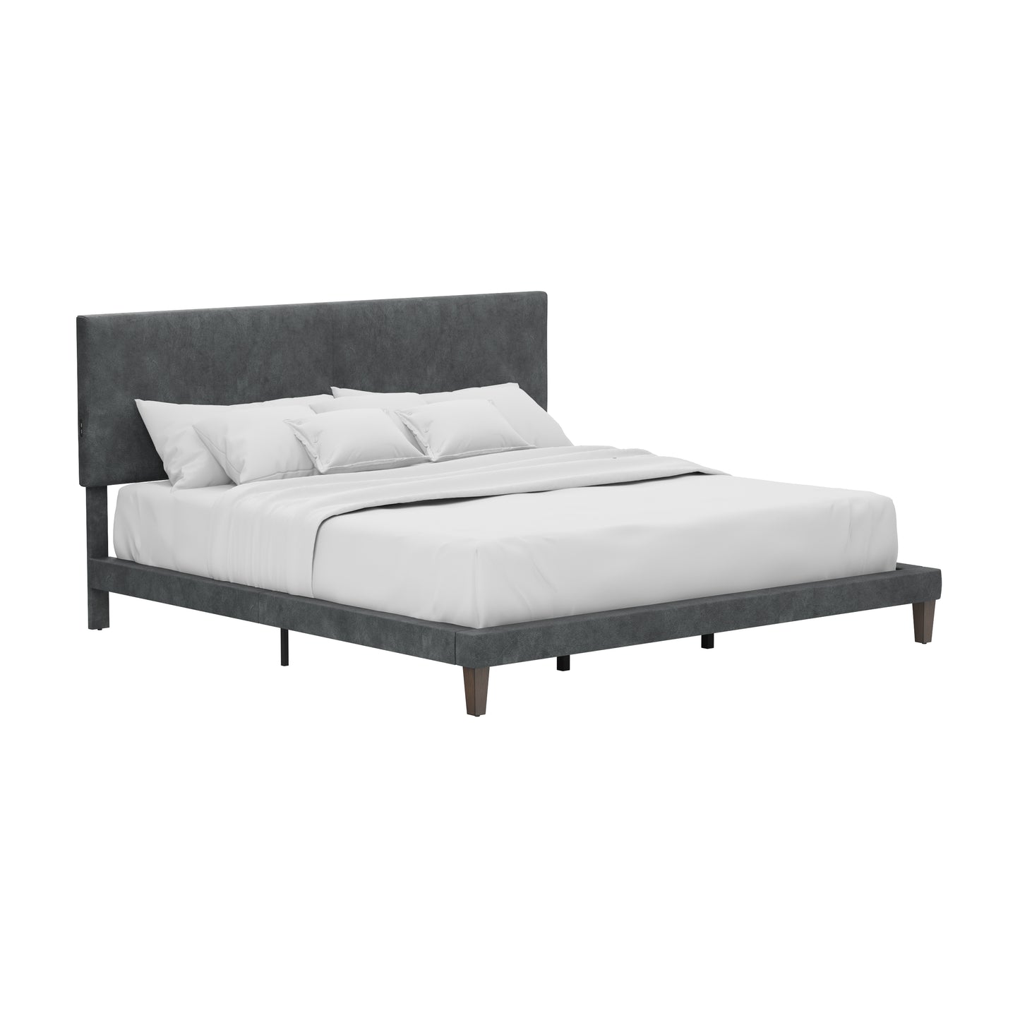 Hillsdale Furniture Muellen Upholstered Platform King Bed with 2 Dual USB Ports, Graphite Gray Vinyl