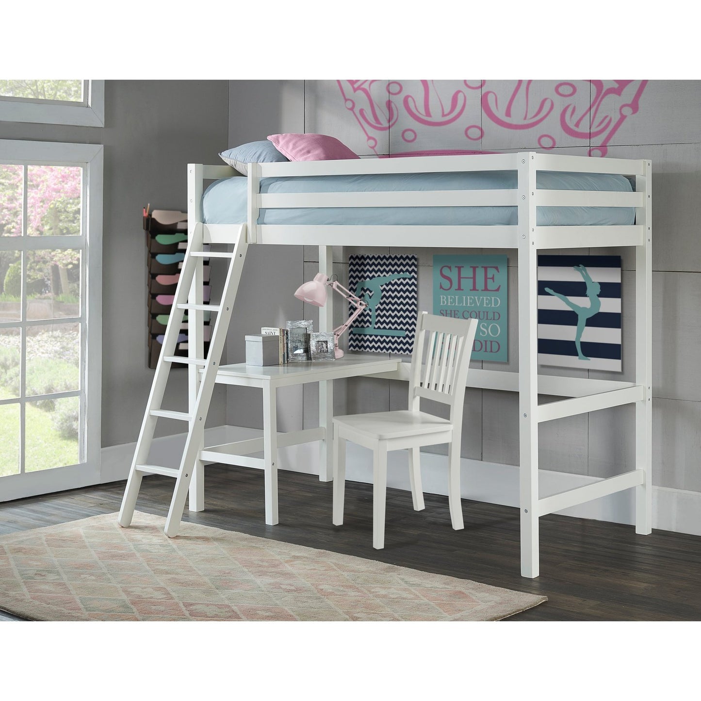 Hillsdale Kids and Teen Caspian Twin Loft Bed with Desk Chair, White