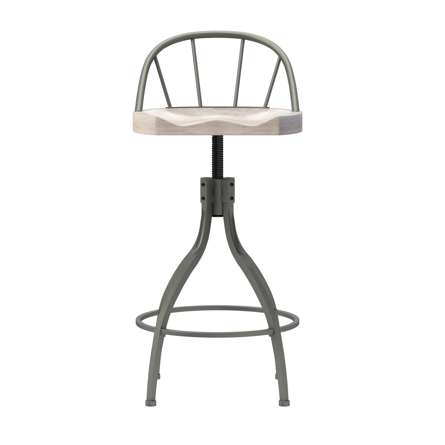 Hillsdale Furniture Worland Metal Adjustable Height Swivel Stool with Back, Pewter Metal with Gray Finished Wood