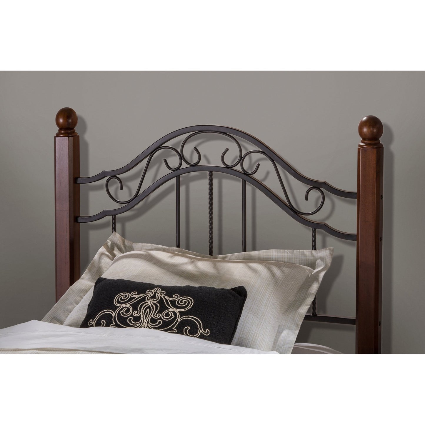 Hillsdale Furniture Madison Twin Metal Headboard with Cherry Wood Posts, Textured Black