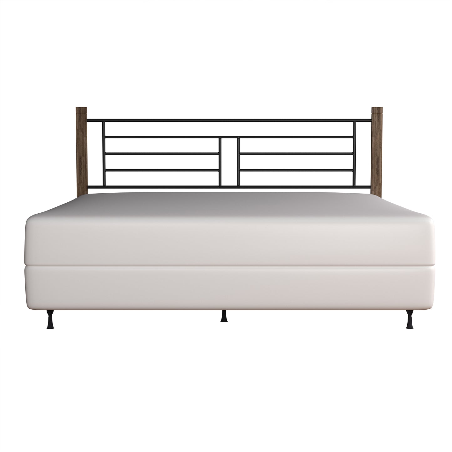 Hillsdale Furniture Raymond King Metal Headboard with Weathered Dark Brown Wood Posts with Frame, Textured Black