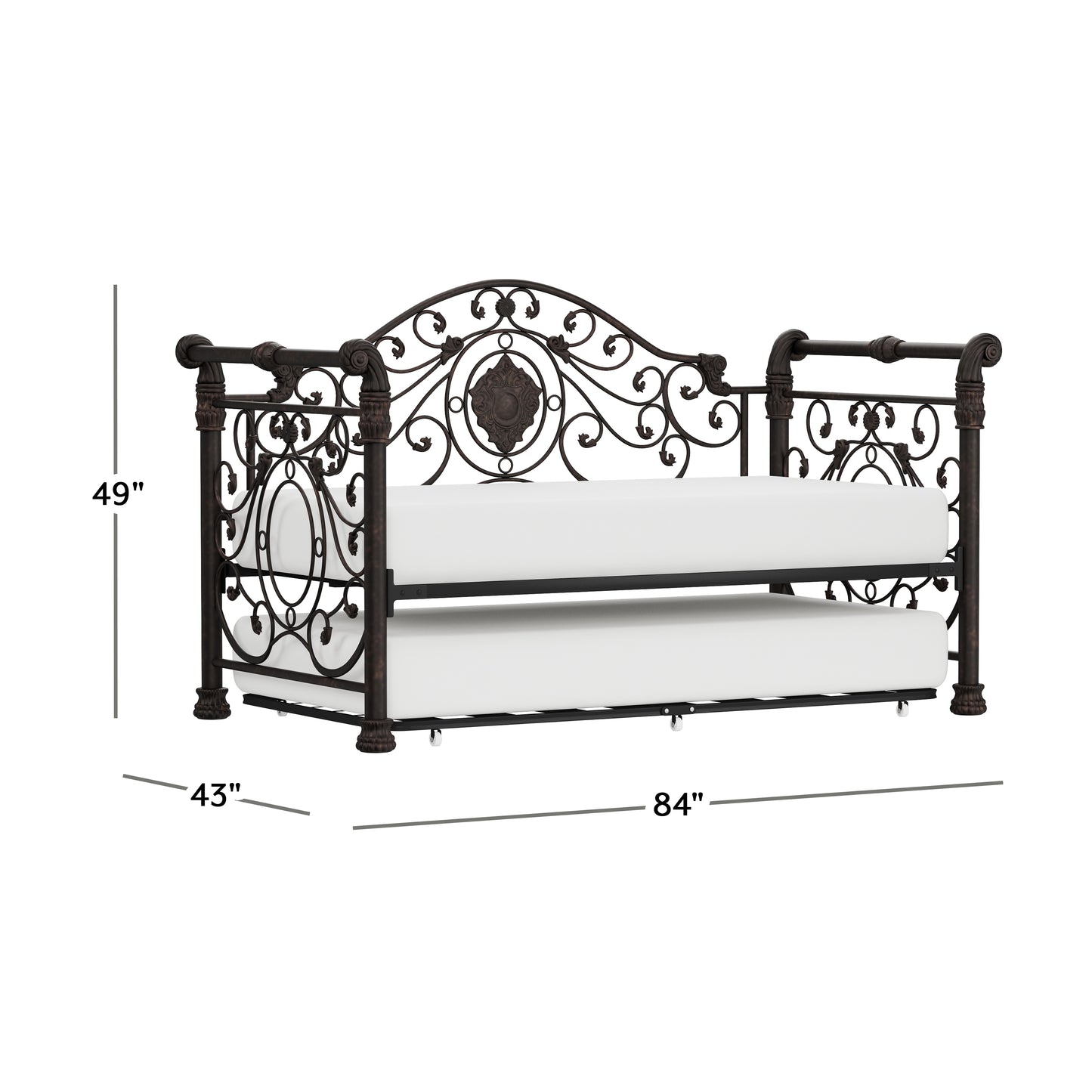 Hillsdale Furniture Mercer Metal Twin Daybed with Roll Out Trundle, Antique Brown