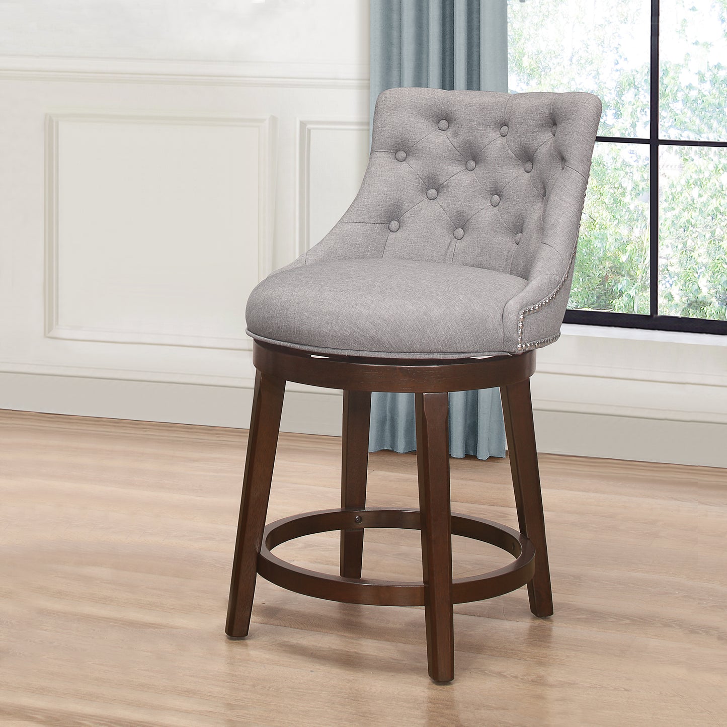 Hillsdale Furniture Halbrooke Wood Swivel Counter Height Stool, Gray Fabric