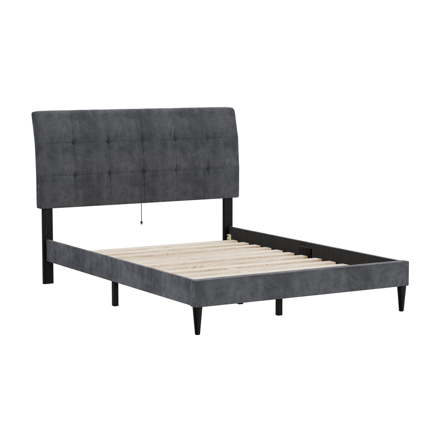 Hillsdale Furniture Blakely Button Tufted Upholstered Platform Queen Bed with 2 Dual USB Ports, Dark Gray