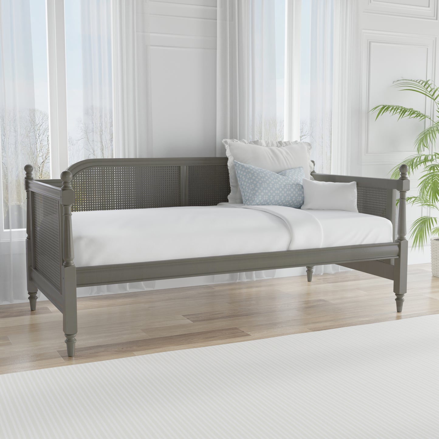 Hillsdale Furniture Melanie Wood and Cane Twin Daybed, French Gray