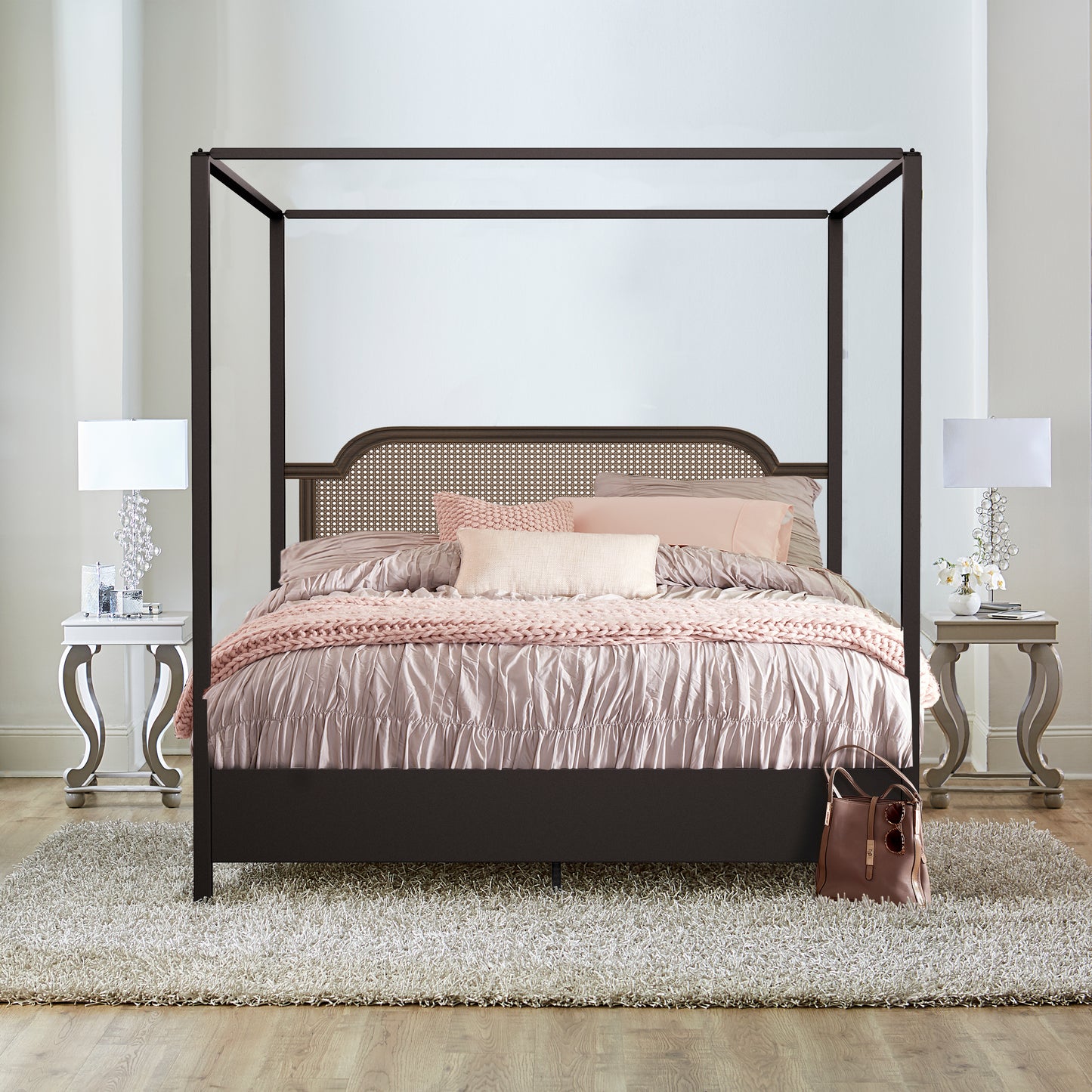 Hillsdale Furniture Melanie Wood and Metal King Canopy Bed, Oiled Bronze