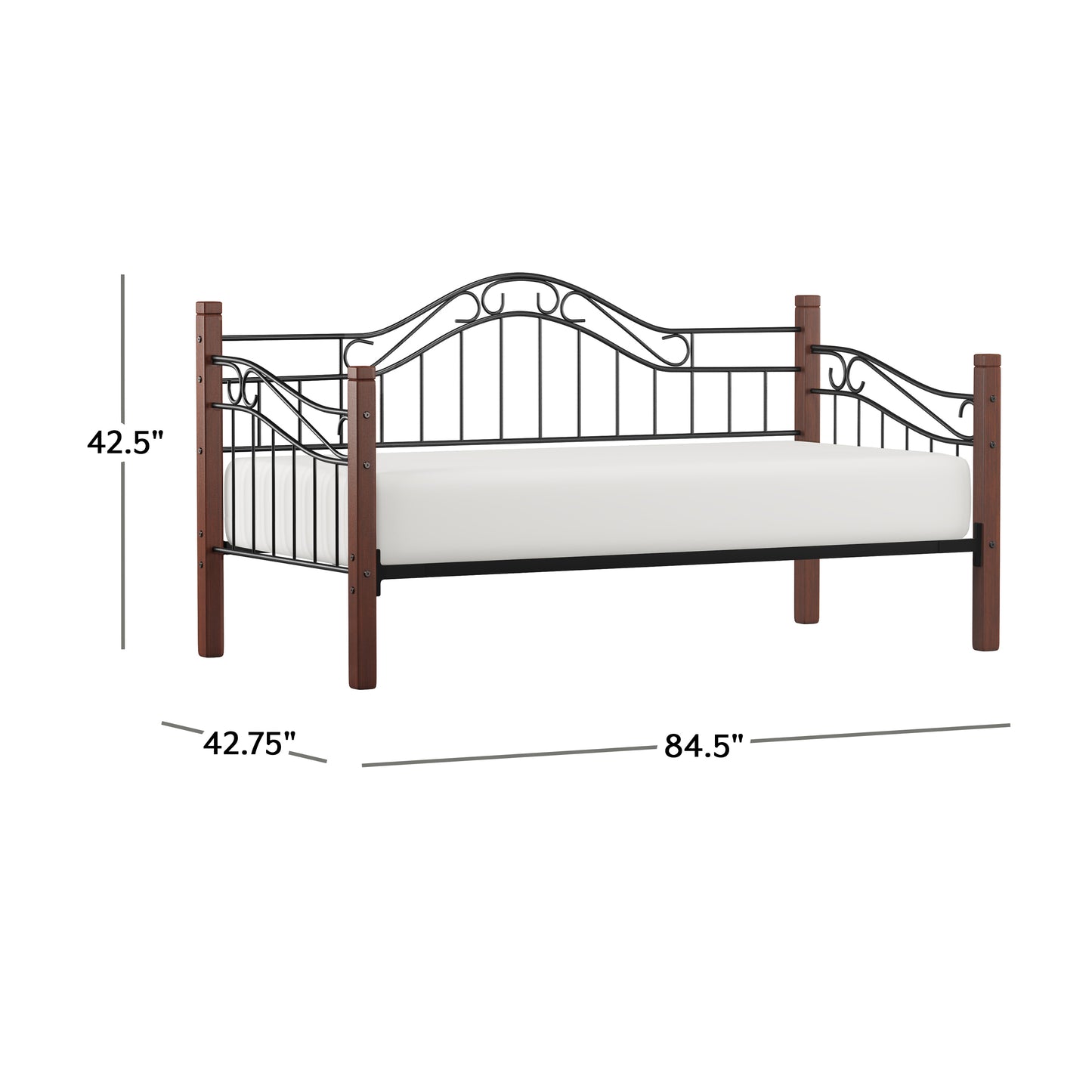 Hillsdale Furniture Matson Wood and Metal Daybed with Roll Out Trundle, Black with Cherry Posts