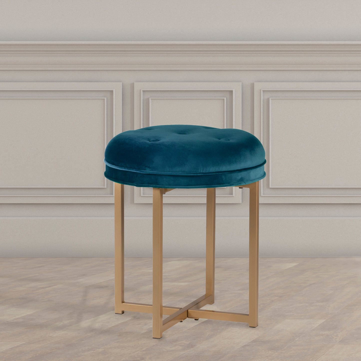 Hillsdale Furniture Maura Tufted Backless Metal Vanity Stool, Sapphire Blue Velvet