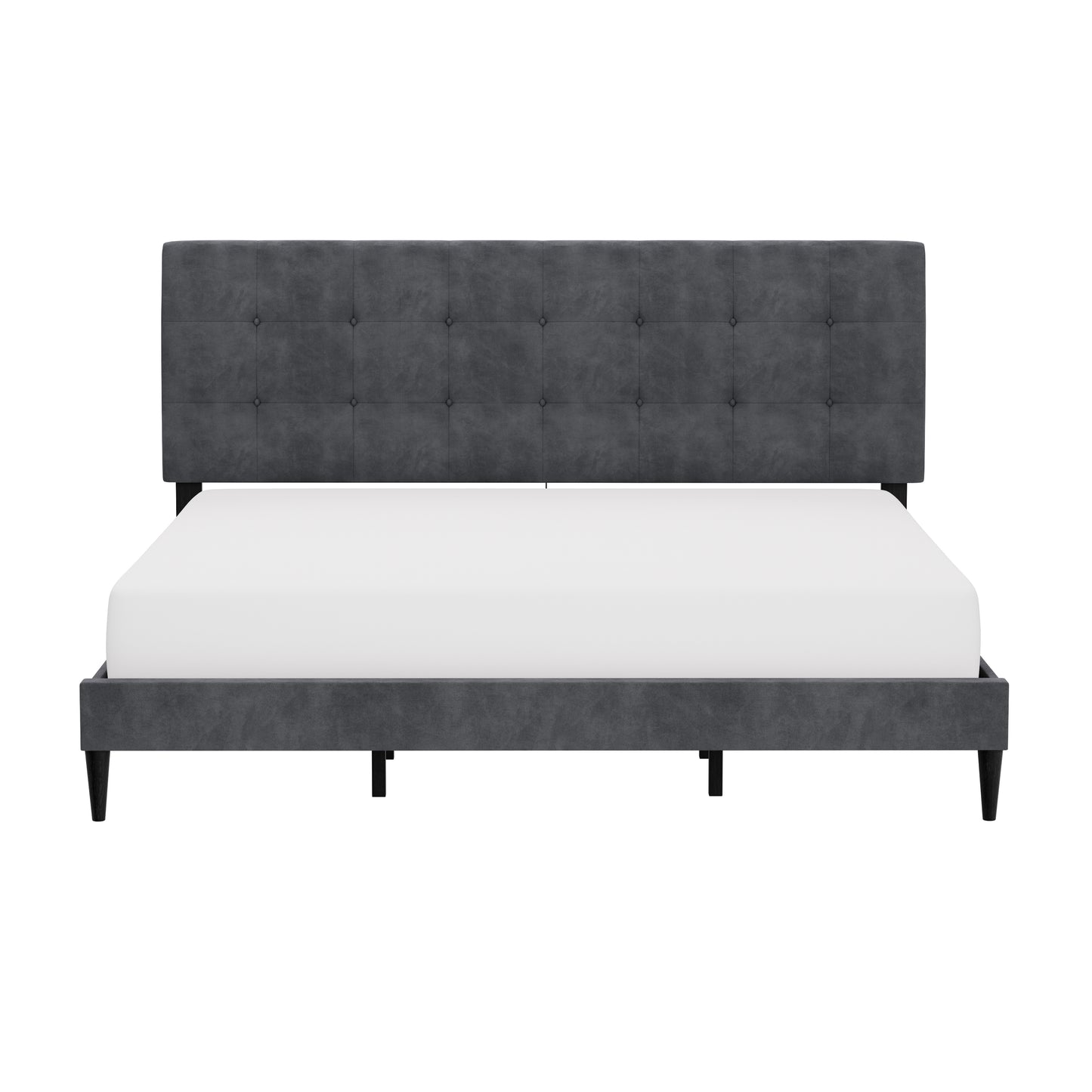 Hillsdale Furniture Blakely Button Tufted Upholstered Platform King Bed with 2 Dual USB Ports, Dark Gray