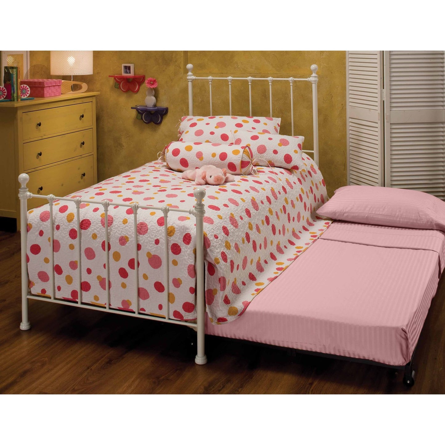 Hillsdale Furniture Molly Twin Metal Bed with Roll Out Trundle, White