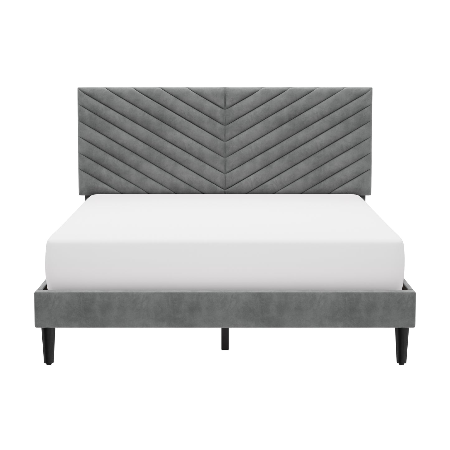 Hillsdale Furniture Crestwood Upholstered Chevron Pleated Platform Queen Bed with 2 Dual USB Ports, Platinum