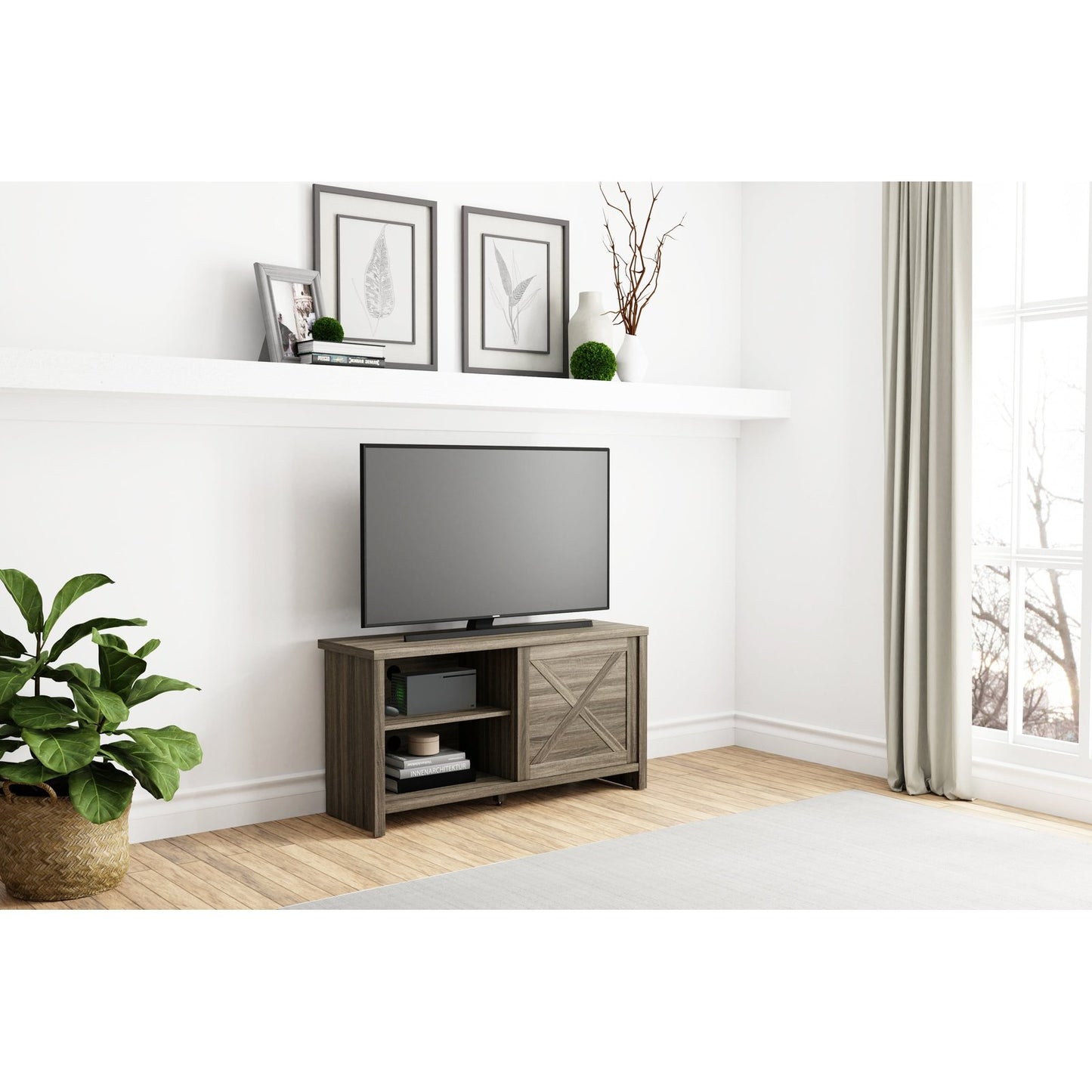 Living Essentials by Hillsdale Columbus 47 Inch Wood Entertainment Console, Dark Oak Finish