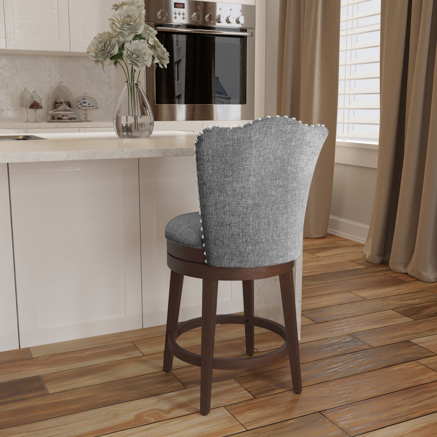 Hillsdale Furniture Edenwood Wood Counter Height Swivel Stool, Chocolate with Smoke Gray Fabric