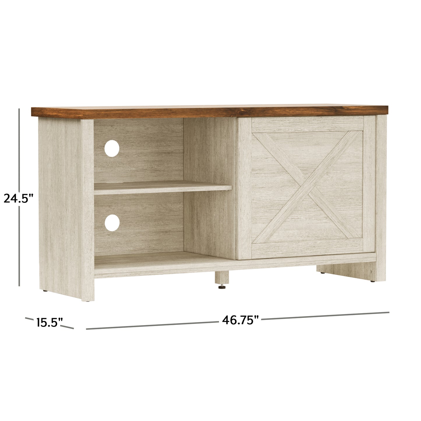 Living Essentials by Hillsdale Columbus 47 Inch Wood Entertainment Console, White Oak with Walnut Finish Top