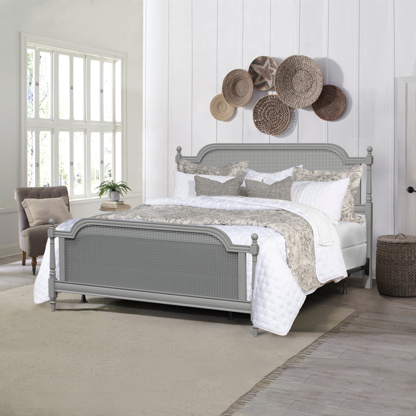 Hillsdale Furniture Melanie Wood and Cane King Bed, French Gray