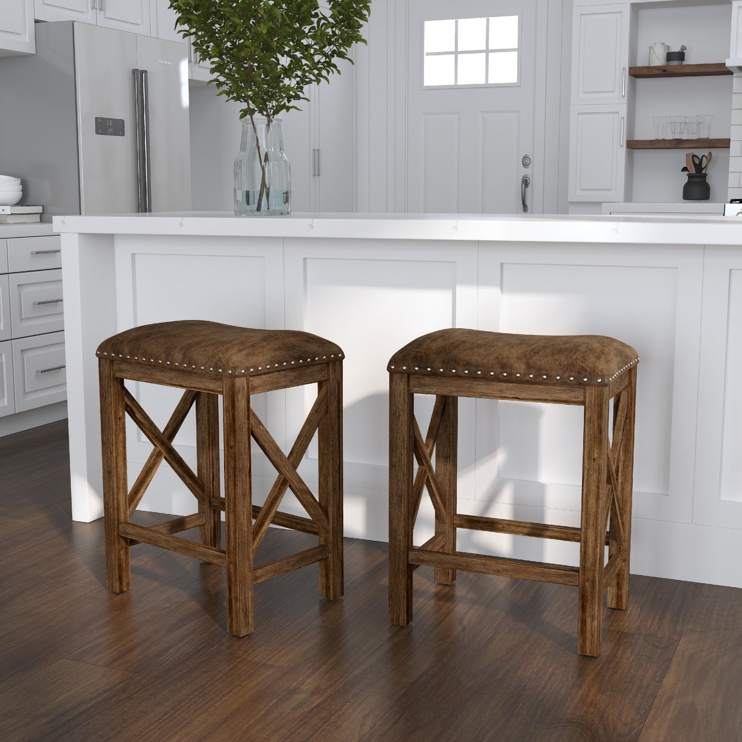 Hillsdale Furniture Willow Bend Wood Backless Counter Height Stool, Set of 2, Antique Brown Walnut