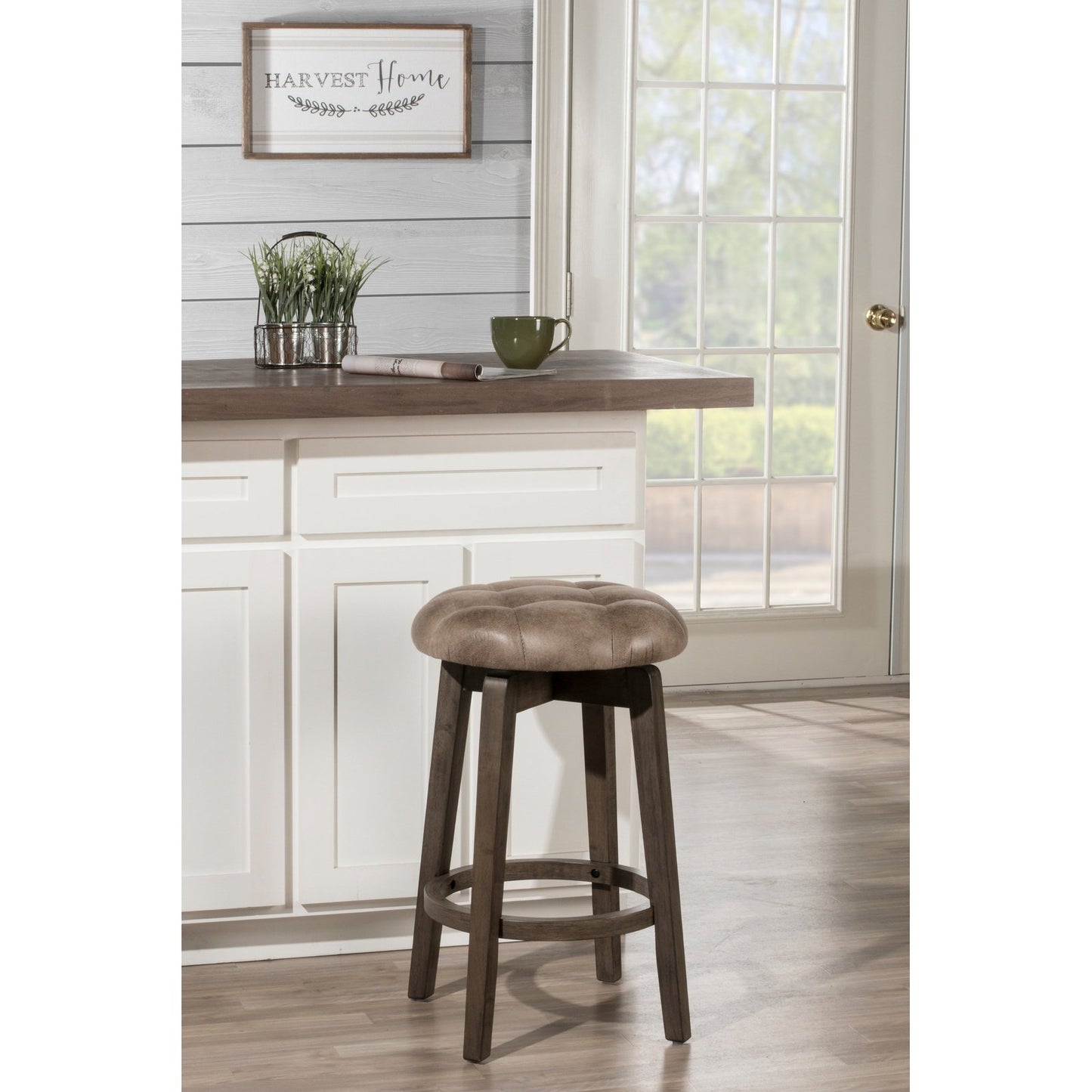 Hillsdale Furniture Odette Wood Backless Counter Height Swivel Stool, Rustic Gray