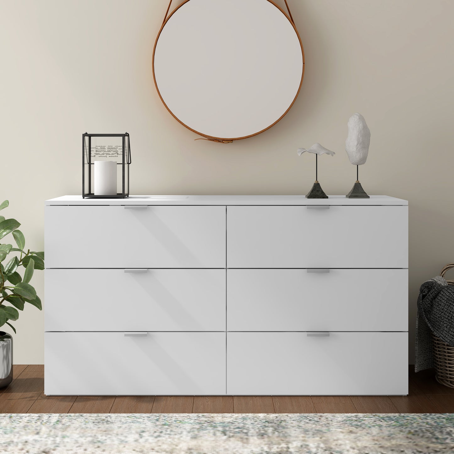 Hillsdale Living Essentials Delmar Wood 6 Drawer Dresser, Matte White