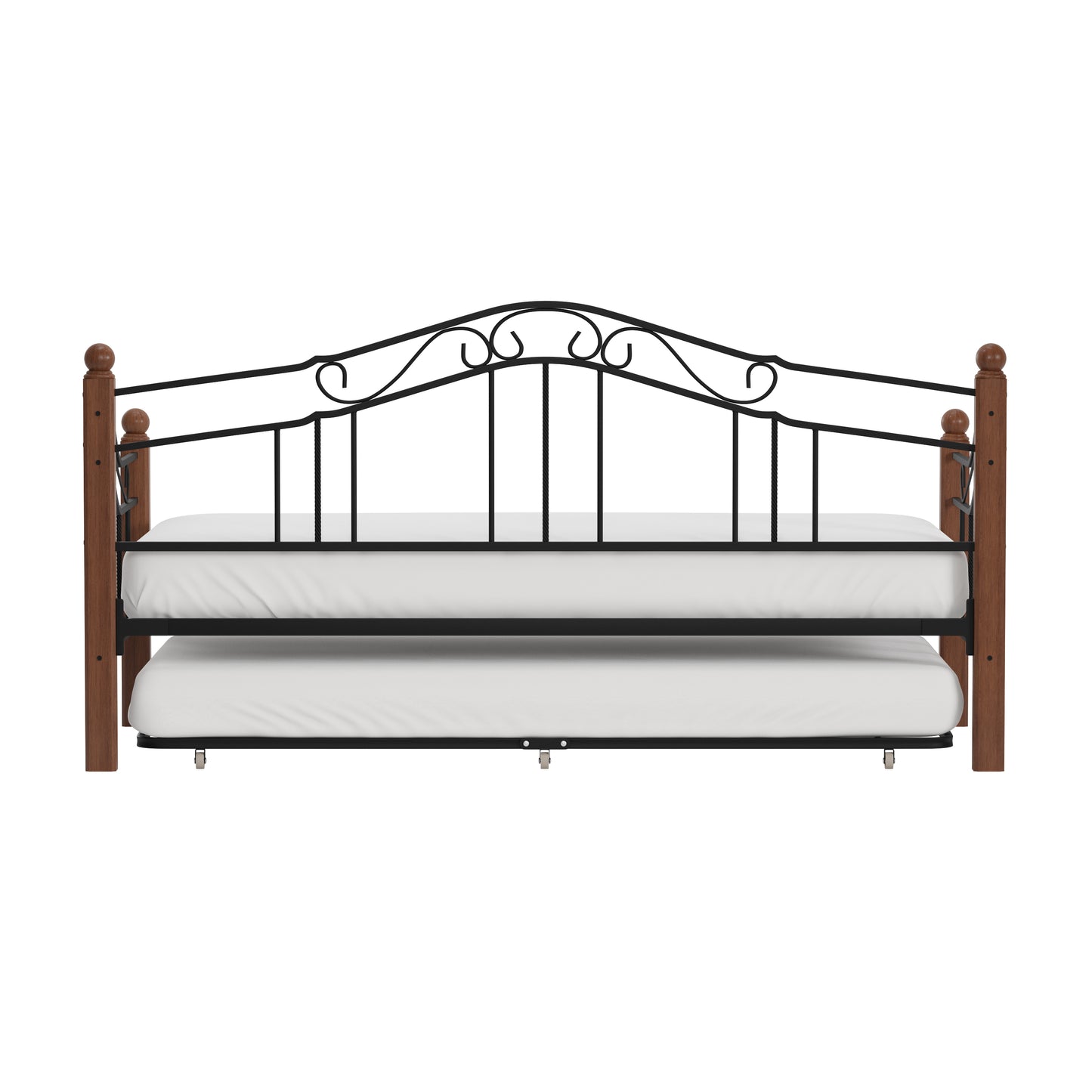 Hillsdale Furniture Madison Wood and Metal Twin Daybed with Roll Out Trundle, Black with Cherry Posts