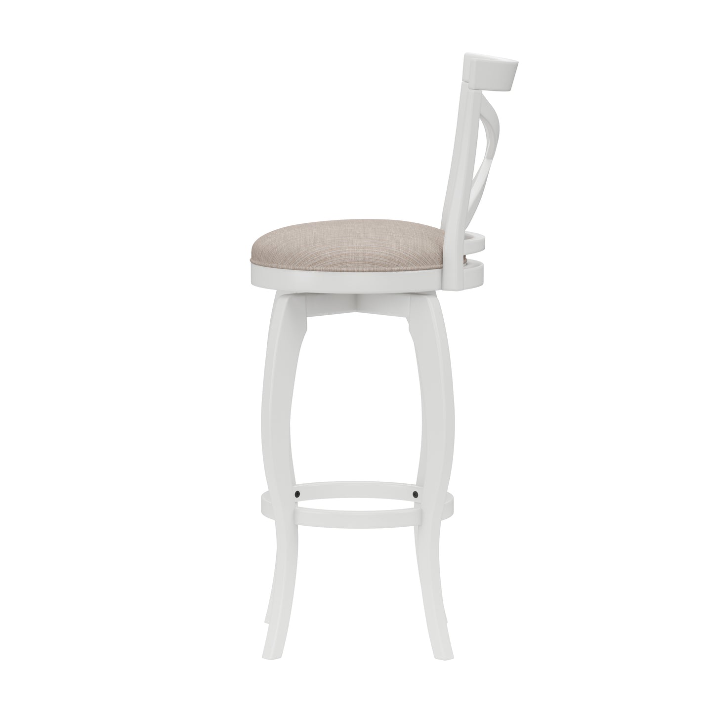 Hillsdale Furniture Ellendale Wood Bar Height Swivel Stool, White with Beige Fabric