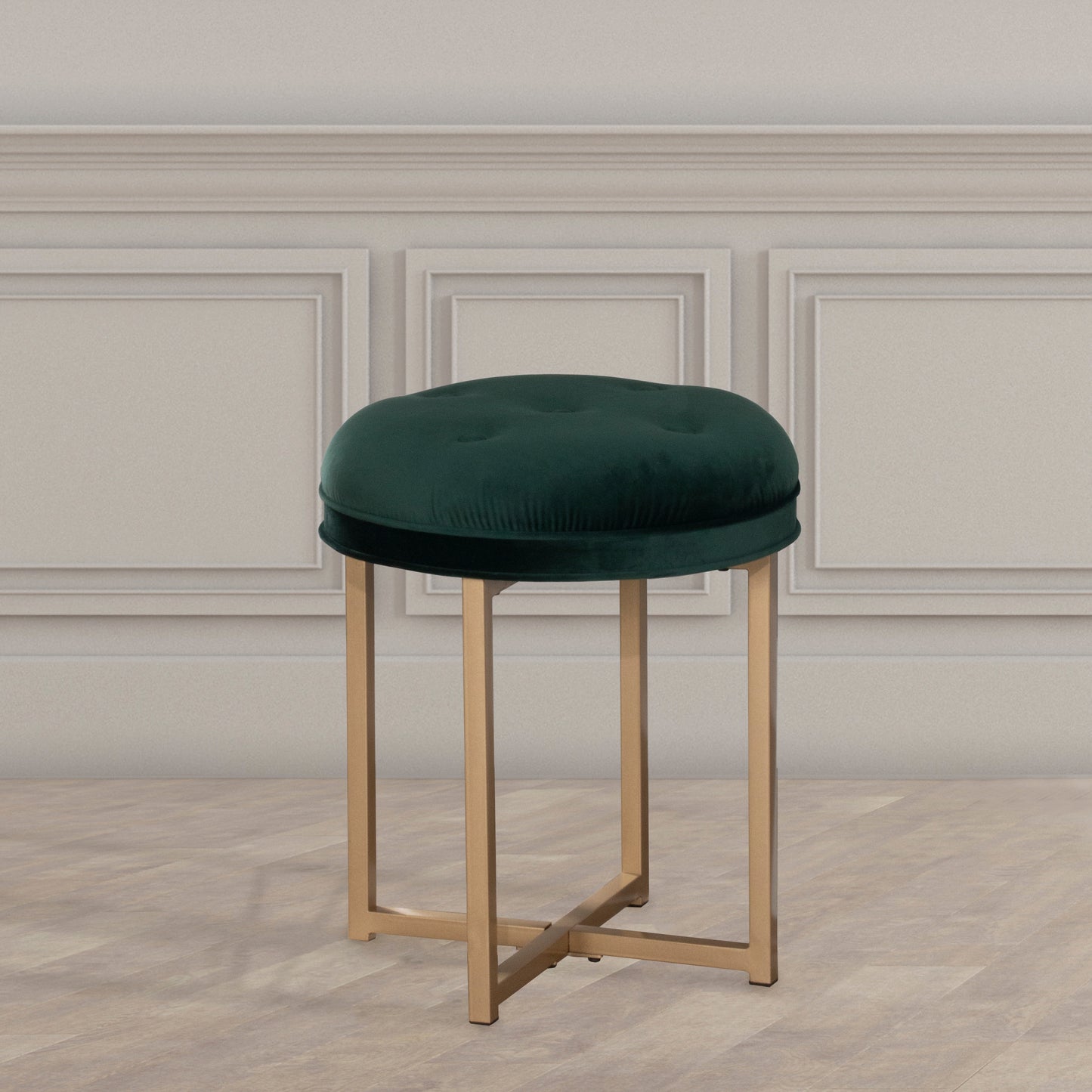 Hillsdale Furniture Maura Tufted Backless Metal Vanity Stool, Emerald Green Velvet