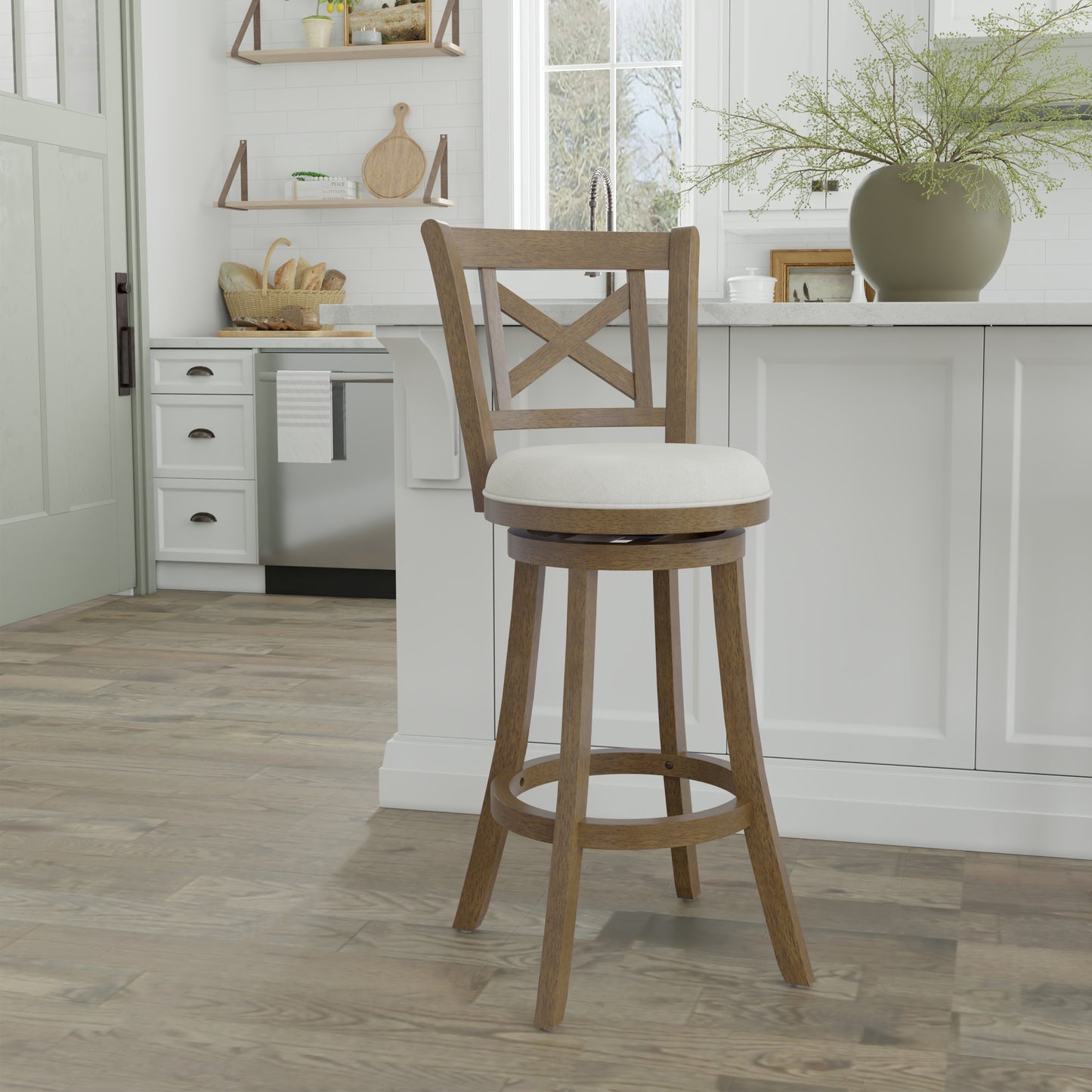 Hillsdale Furniture Hamlin Wood Bar Height Swivel Stool, Brush Gray