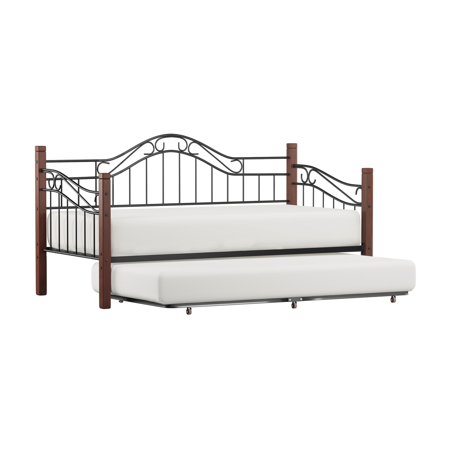 Hillsdale Furniture Matson Wood and Metal Daybed with Roll Out Trundle, Black with Cherry Posts