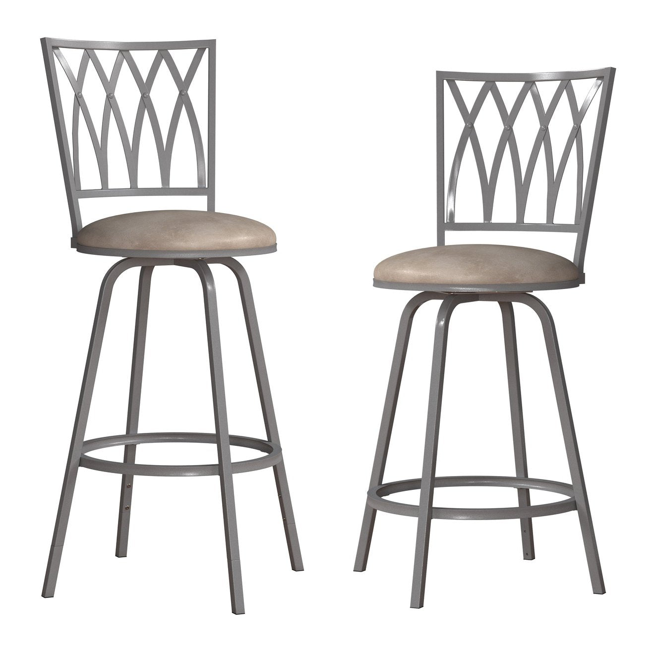 Hillsdale Furniture Flanery Metal Swivel Adjustable Stool with Nested Legs, Set of 2, Silver