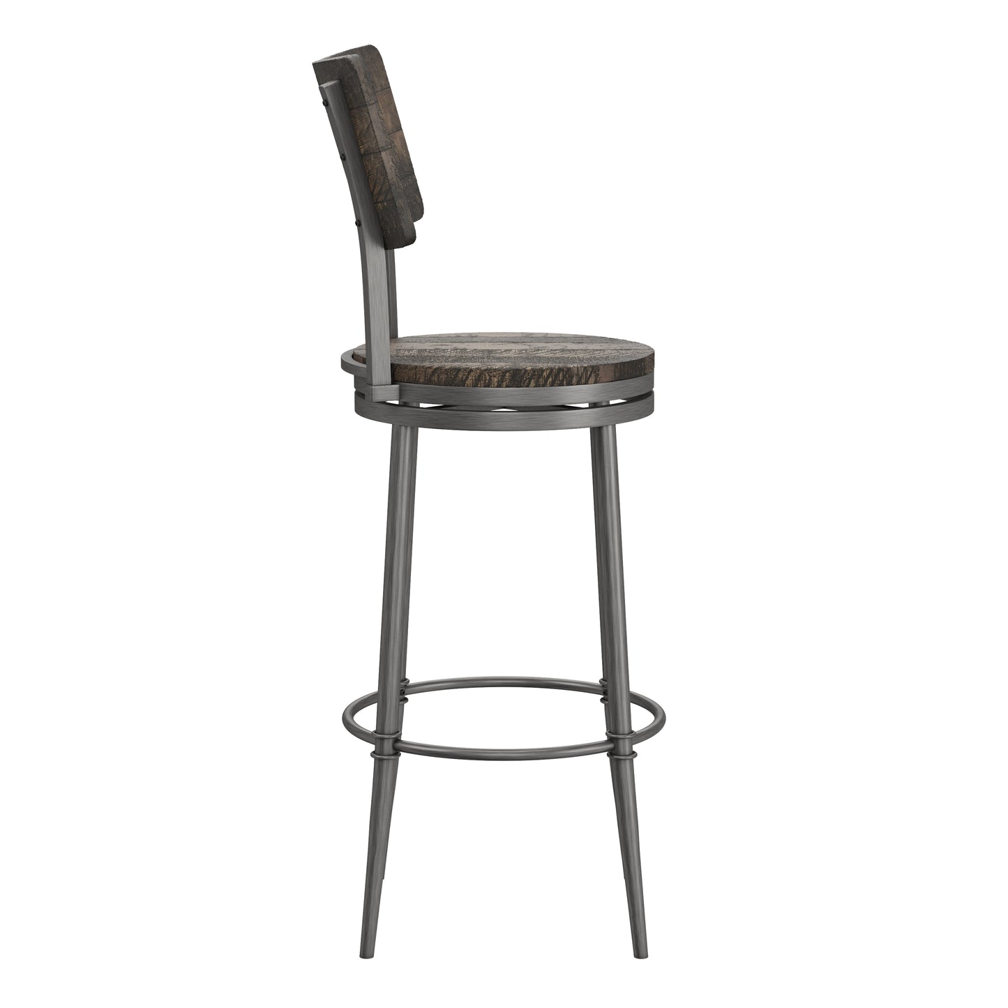 Hillsdale Furniture Jennings Wood and Metal Bar Height Swivel Stool, Rubbed Pewter Metal with Weathered Gray Wood