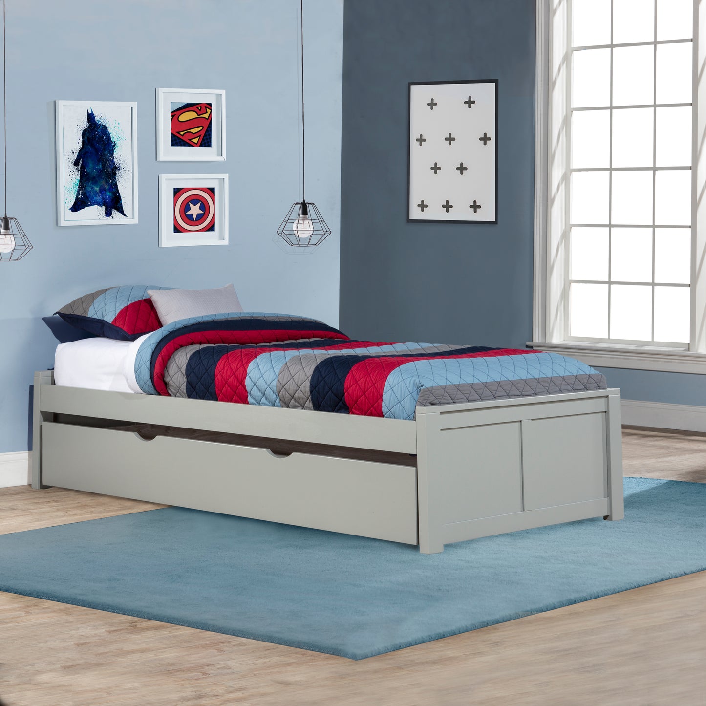 Hillsdale Kids and Teen Pulse Wood Twin Platform Bed with Trundle, Gray