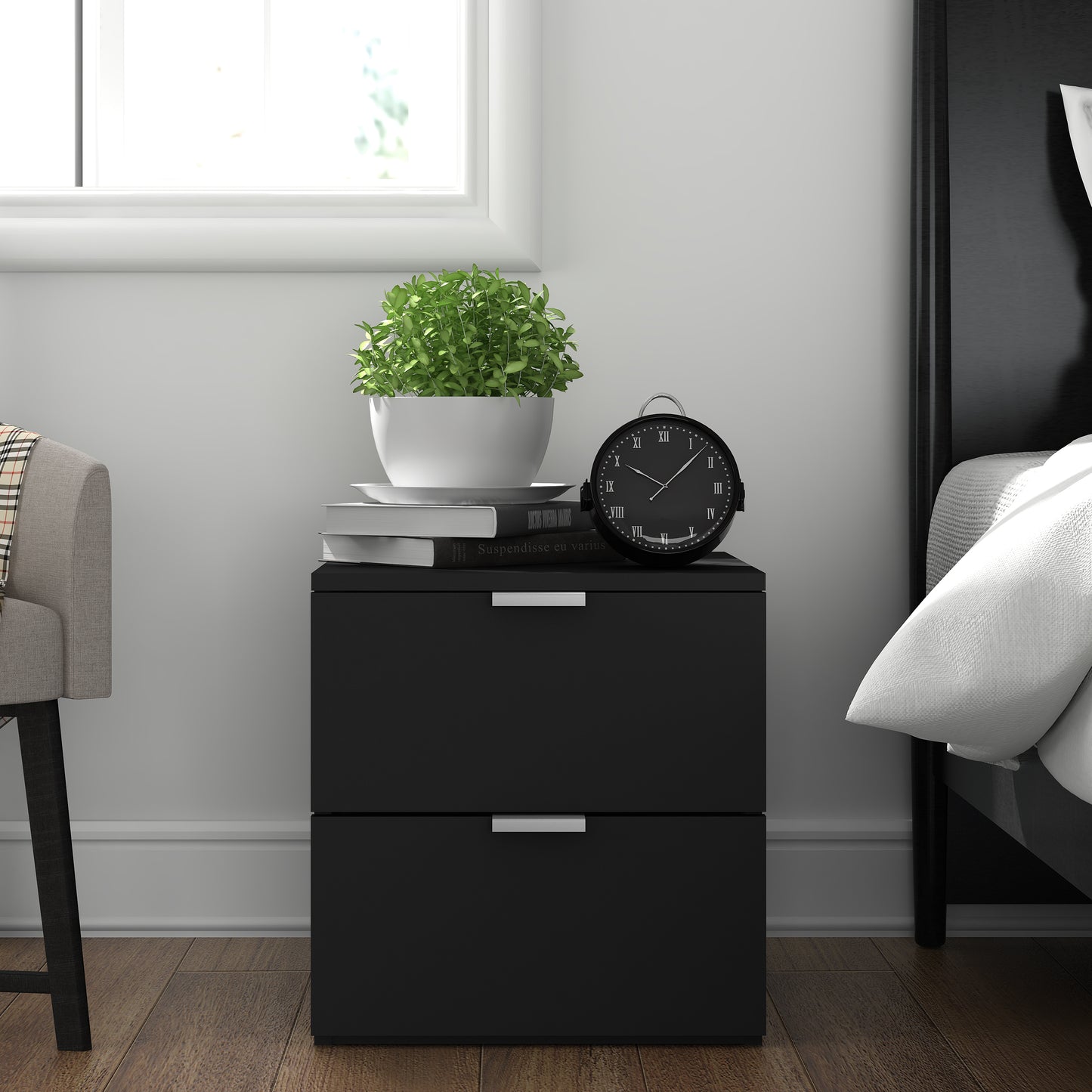 Hillsdale Living Essentials Delmar Wood 2 Drawer Nightstand, Matte Black