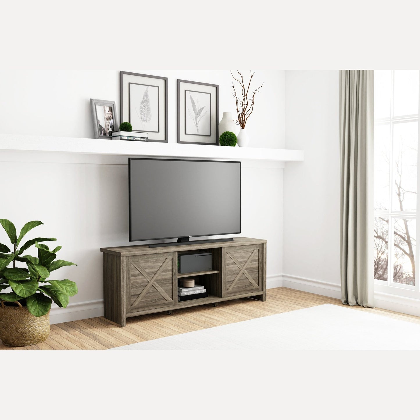 Living Essentials by Hillsdale Columbus 64 Inch Wood Entertainment Console, Dark Oak Finish