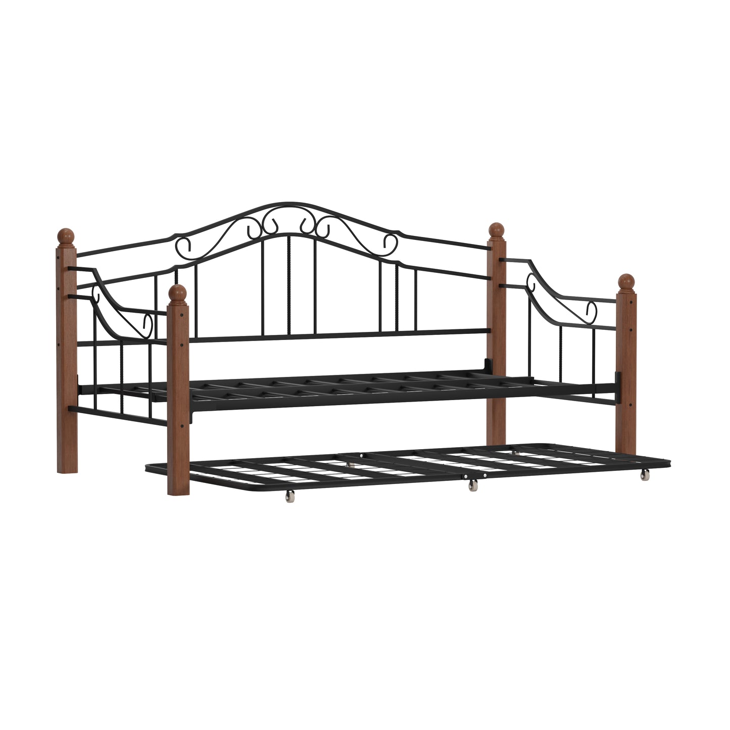 Hillsdale Furniture Madison Wood and Metal Twin Daybed with Roll Out Trundle, Black with Cherry Posts